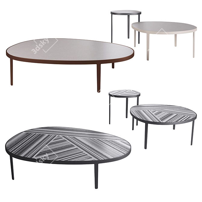 Elegant Metal and Stone Coffee Table 3D model image 1