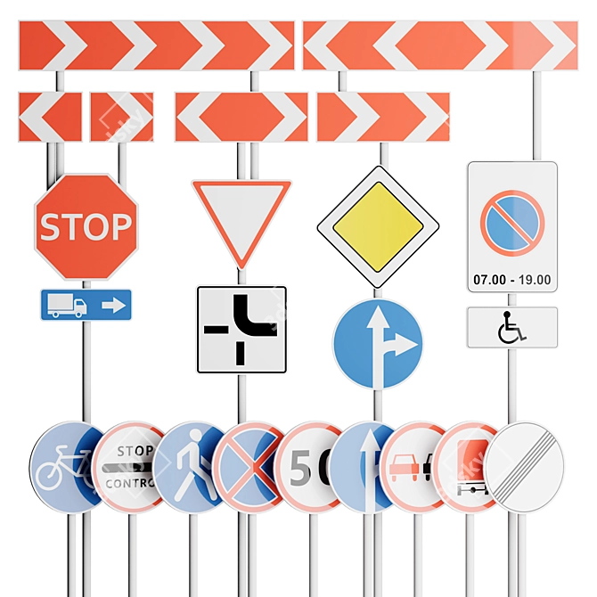 Road Signs Set, 41 Pieces 3D model image 1