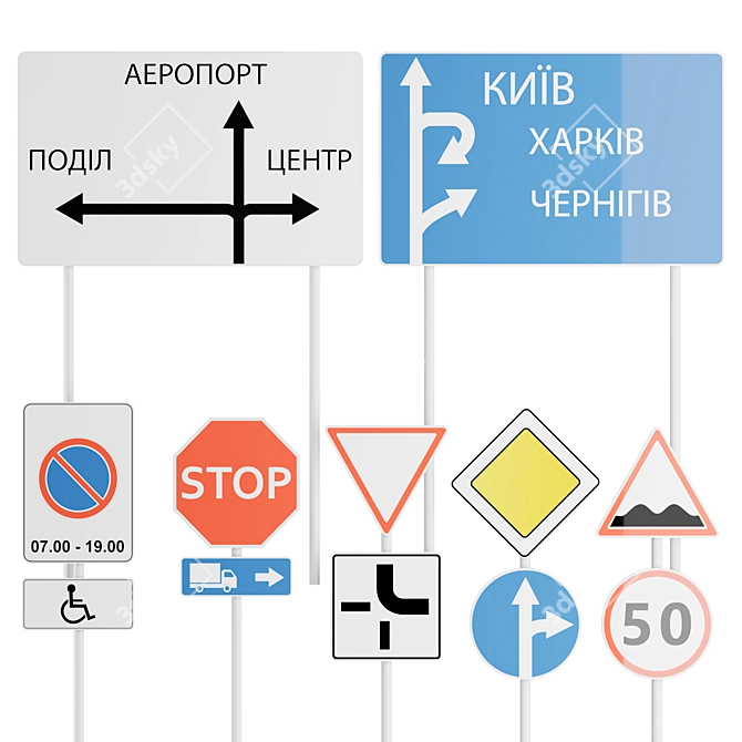 Road Signs Set, 41 Pieces 3D model image 3