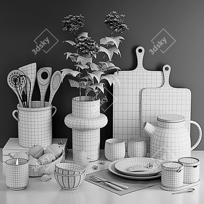 Modern kitchen accessories set 02 3D model image 6