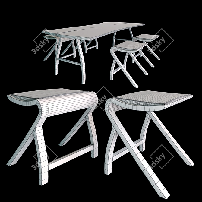 Sleek Modern Table Set 3D model image 7