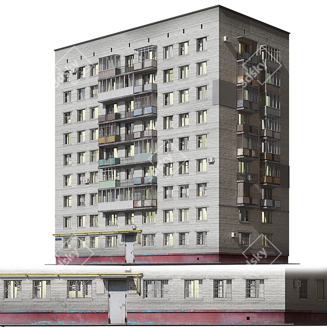 Modern Nine-Story Residential Building 3D model image 2