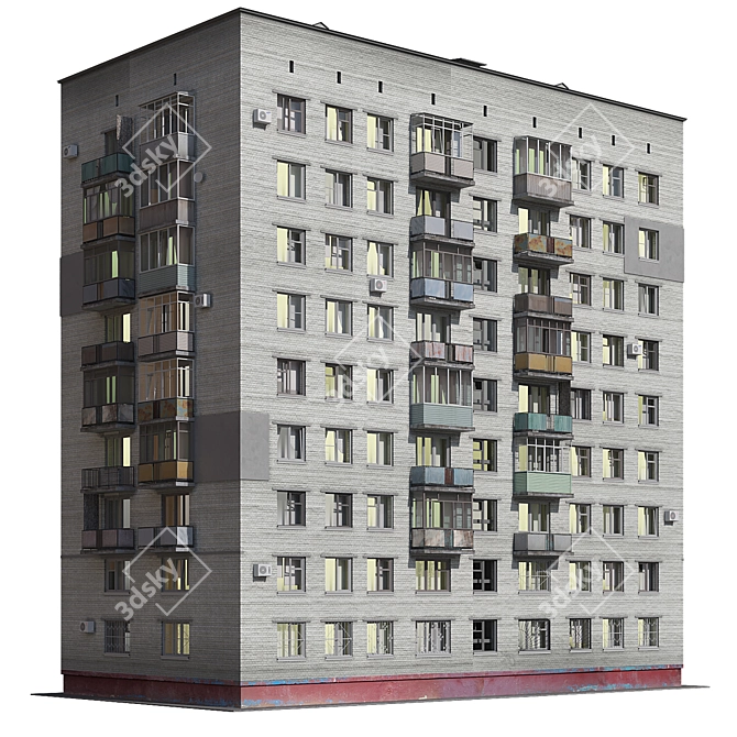 Modern Nine-Story Residential Building 3D model image 4