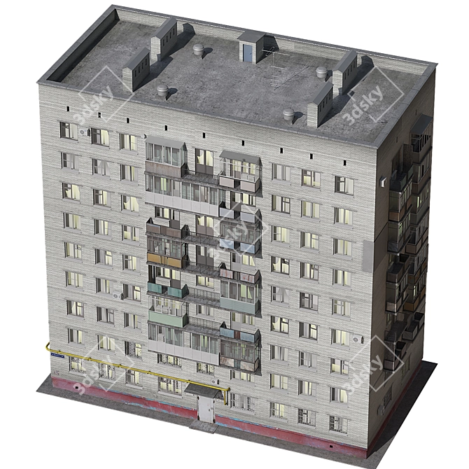 Modern Nine-Story Residential Building 3D model image 5