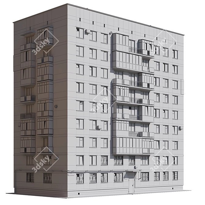 Modern Nine-Story Residential Building 3D model image 6