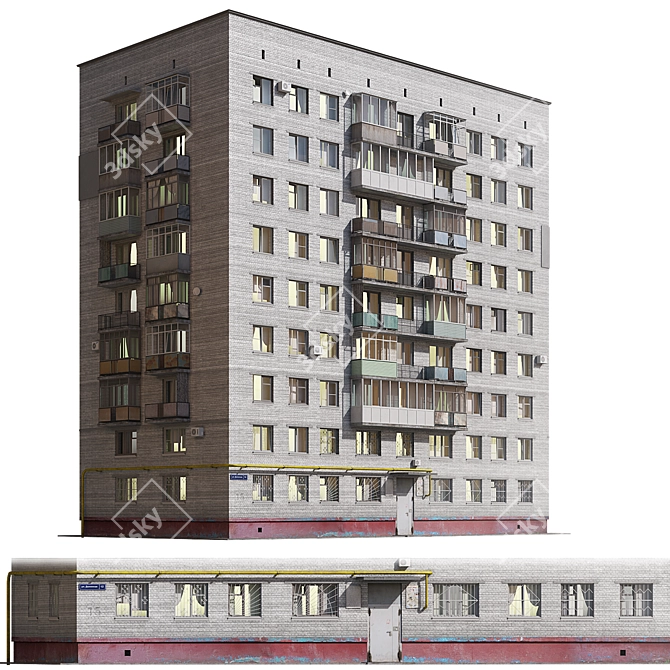 Modern Nine-Story Residential Building 3D model image 7