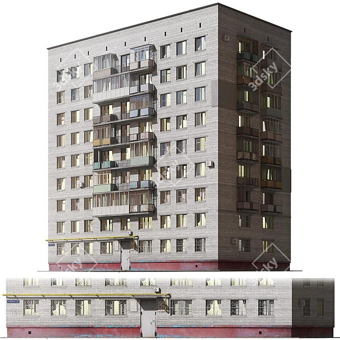 Modern Nine-Story Residential Building 3D model image 8