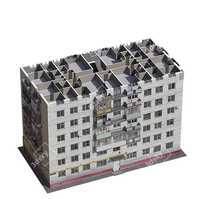 Modern Nine-Story Residential Building 3D model image 9