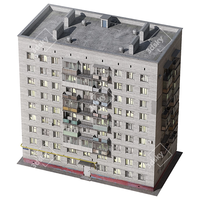 Modern Nine-Story Residential Building 3D model image 11