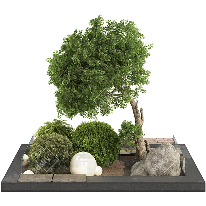 Lush Garden Tree & Bush Set 3D model image 8