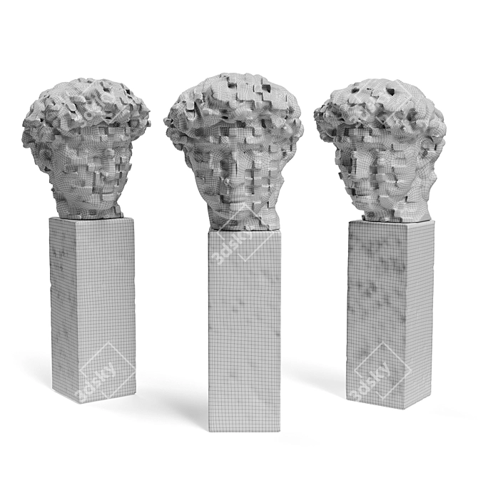 Sculptural Face Cubes on Pedestal 3D model image 7