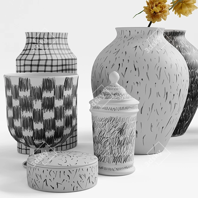 Contemporary Vases Set with Versatile Materials 3D model image 2