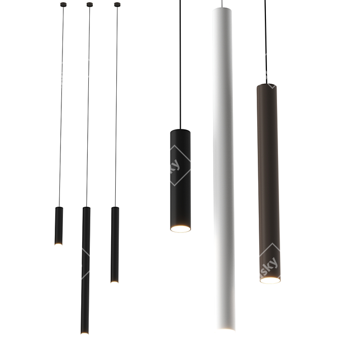 Pipe Tube Pendant Lamp Set 3D model image 1