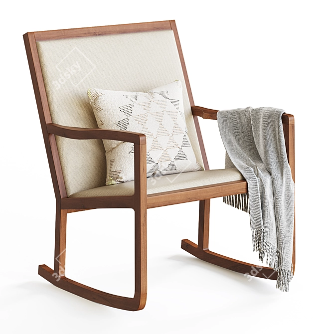 Walnut Framed Rocking Chair Boucle 3D model image 1