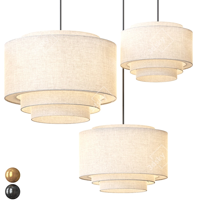 Tiered Textile Drum Pendant Light 3D model image 1