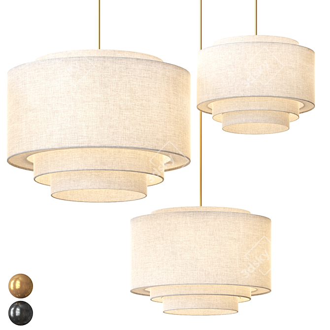 Tiered Textile Drum Pendant Light 3D model image 2