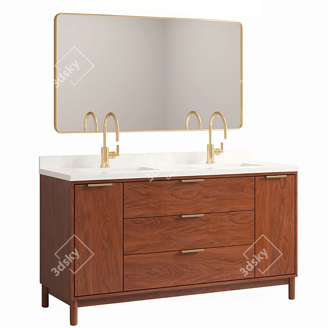 Walnut Double Vanity Set 3D model image 1