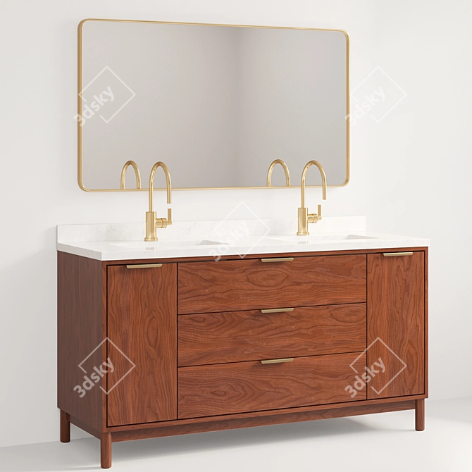 Walnut Double Vanity Set 3D model image 2