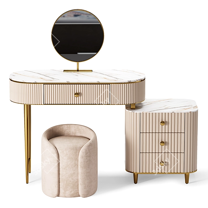 Champagne Marble Makeup Vanity 3D model image 3