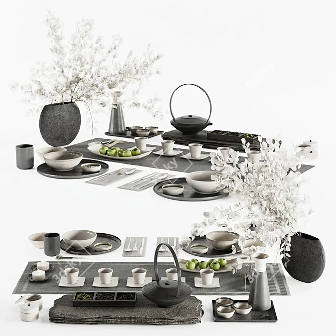 Modern 22-piece Tableware Set 3D model image 1