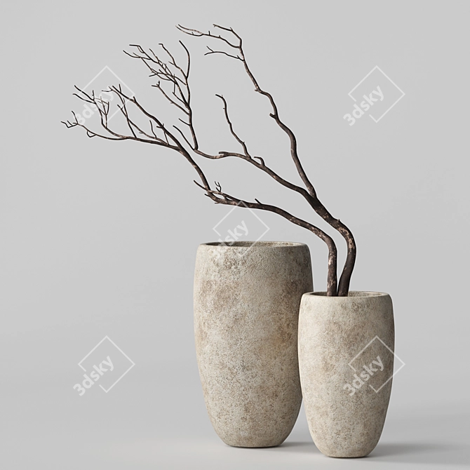 Handcrafted Concrete Vases with Dry Branches 3D model image 1