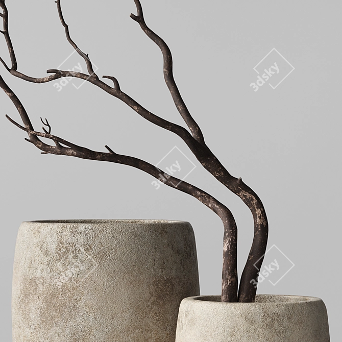 Handcrafted Concrete Vases with Dry Branches 3D model image 2