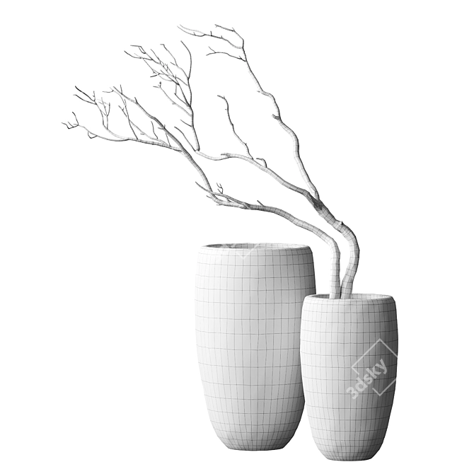 Handcrafted Concrete Vases with Dry Branches 3D model image 4