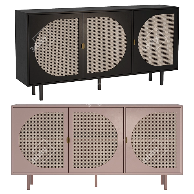 Modern Rattan Sideboard in Pink 3D model image 1