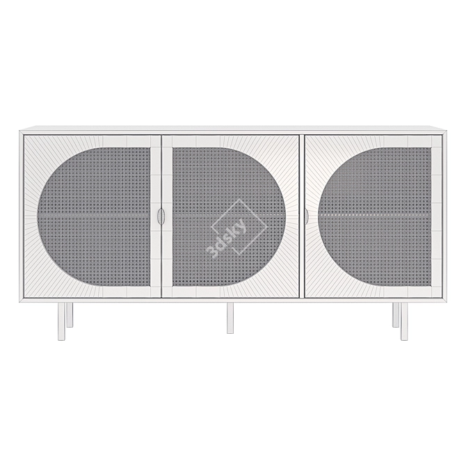 Modern Rattan Sideboard in Pink 3D model image 3