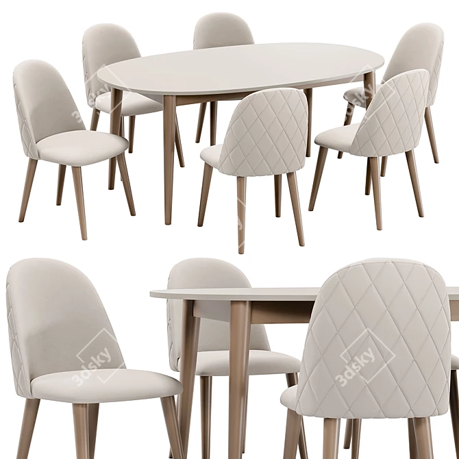 Nicole Dining Set White Beige 3D model image 1