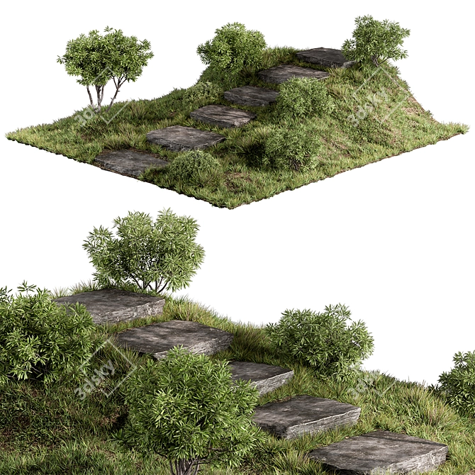 Rock Stairs Garden Landscape Element 3D model image 1