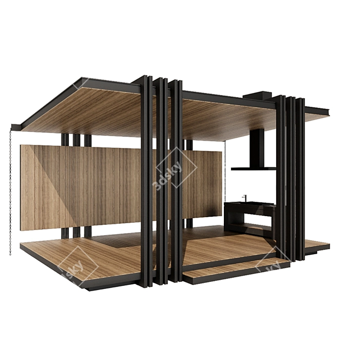 Modern Metal and Wood Gazebo 3D model image 1