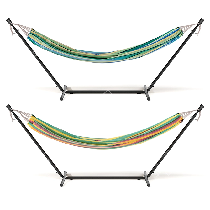 Outdoor Double Hammock with Compact Steel Frame 3D model image 3