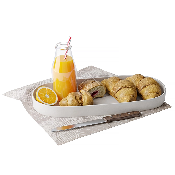 Title: Fresh Baked Croissants Plate 3D model image 1