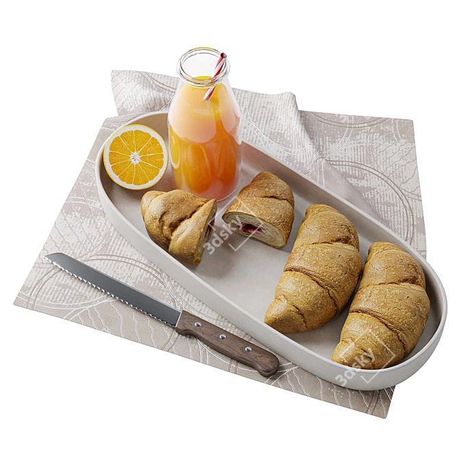 Title: Fresh Baked Croissants Plate 3D model image 2