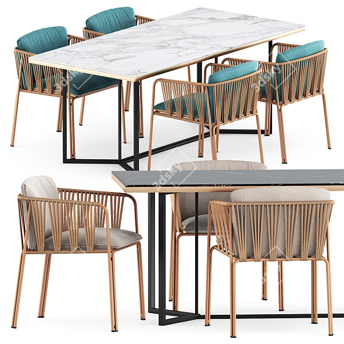 Stylish Nari Armchair & Horizon Dining Table 3D model image 1
