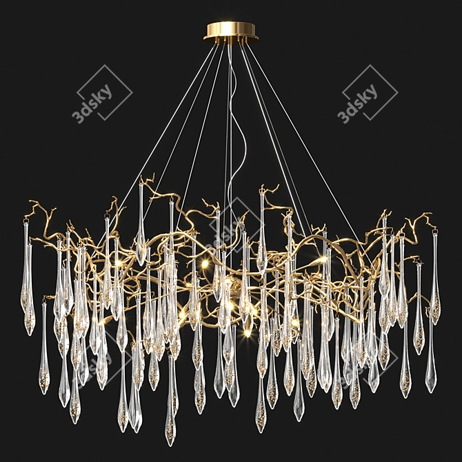 Gilded Teardrop Branch Chandelier 3D model image 1