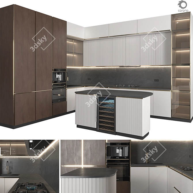 Modern Kitchen 3D Model Kit 3D model image 1