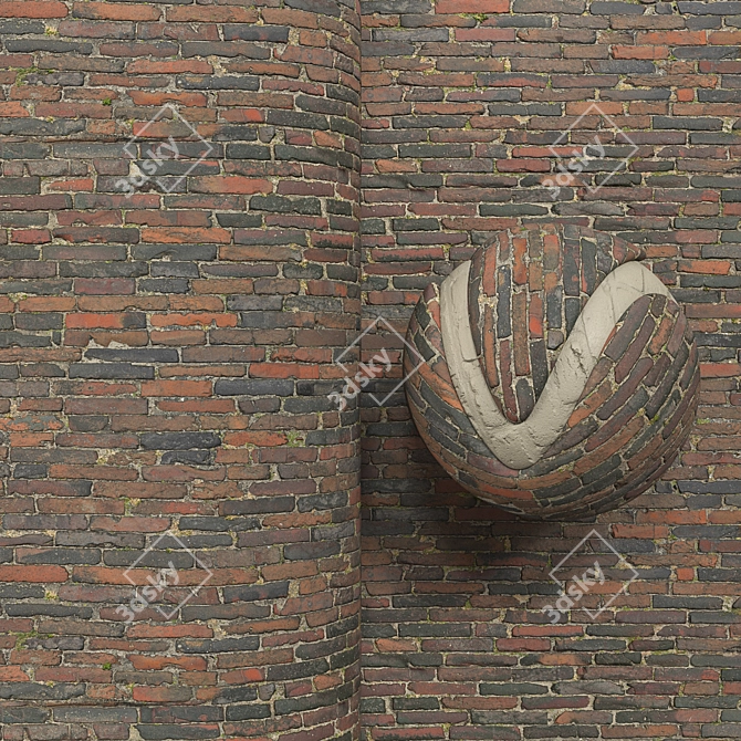 Antique Brick Wall Texture Kit 3D model image 1