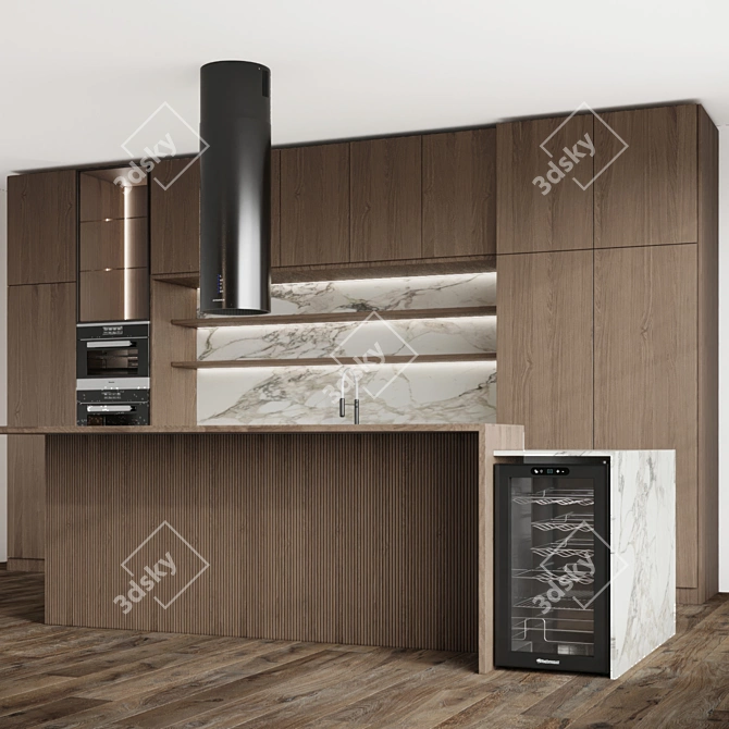 Modern Linear Island Kitchen 3D 3D model image 2