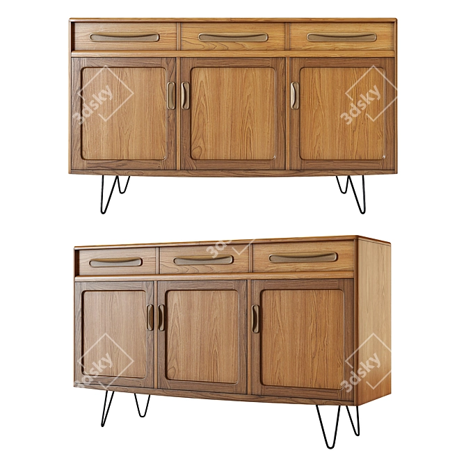 1970s Teak Hairpin Sideboard Retro 3D model image 1