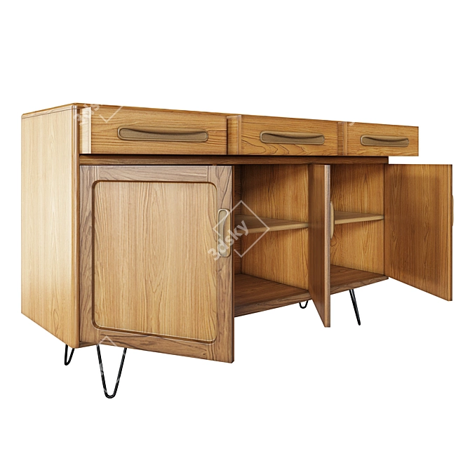 1970s Teak Hairpin Sideboard Retro 3D model image 5