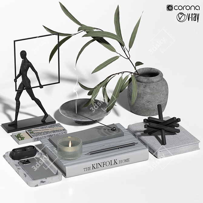 Modern Statue Plant Decor Set 3D model image 1