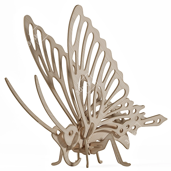 Rustic Wood Butterfly Decor 3D model image 1