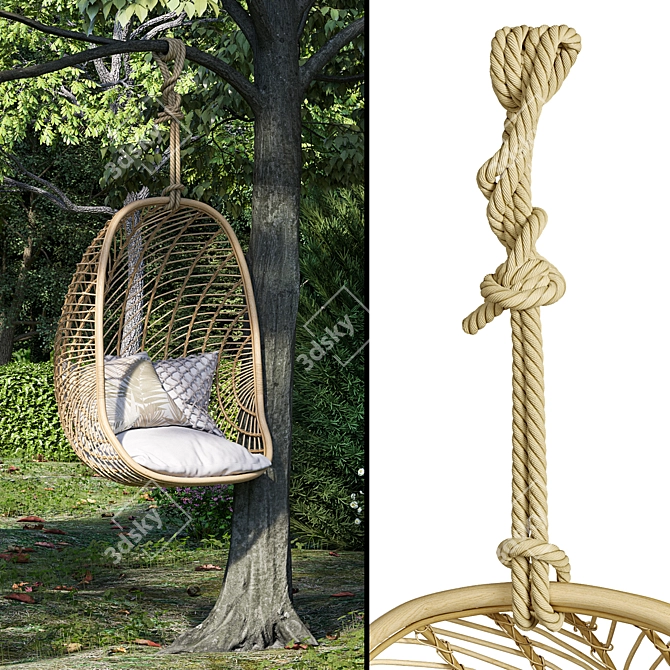 Organic Rattan Cocoon Chair 3D model image 3