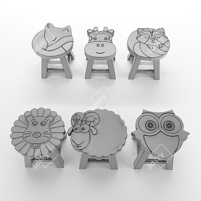 Animalscape Wooden Stool 2017 3D model image 6