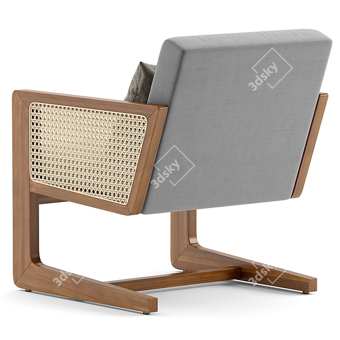 Bellamy Cane Armchair Fabric Wood 3D model image 3