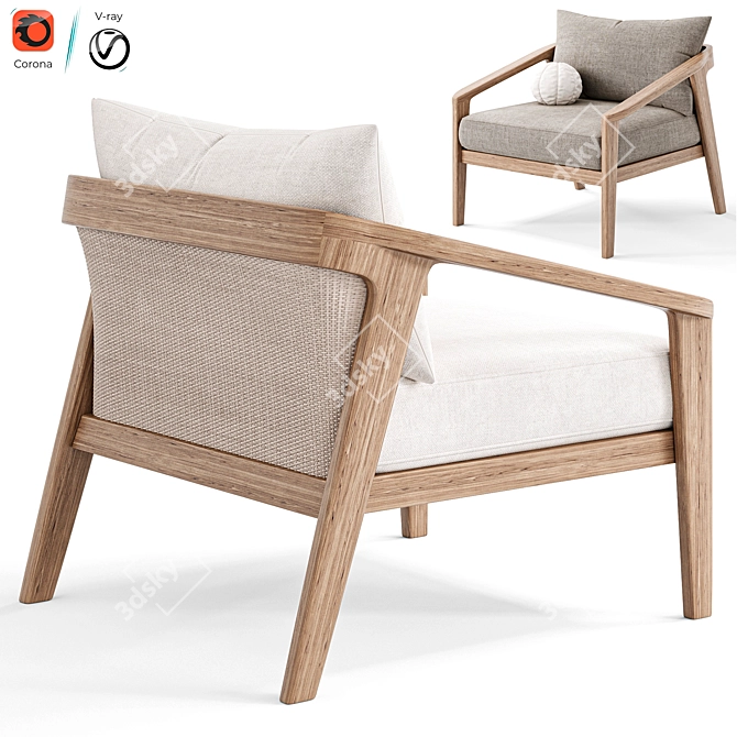 Malta Teak Lounge Chair - Comfortable Outdoor Elegance 3D model image 2