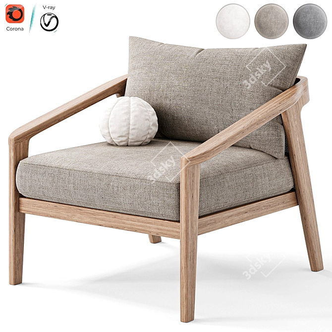 Malta Teak Lounge Chair - Comfortable Outdoor Elegance 3D model image 3
