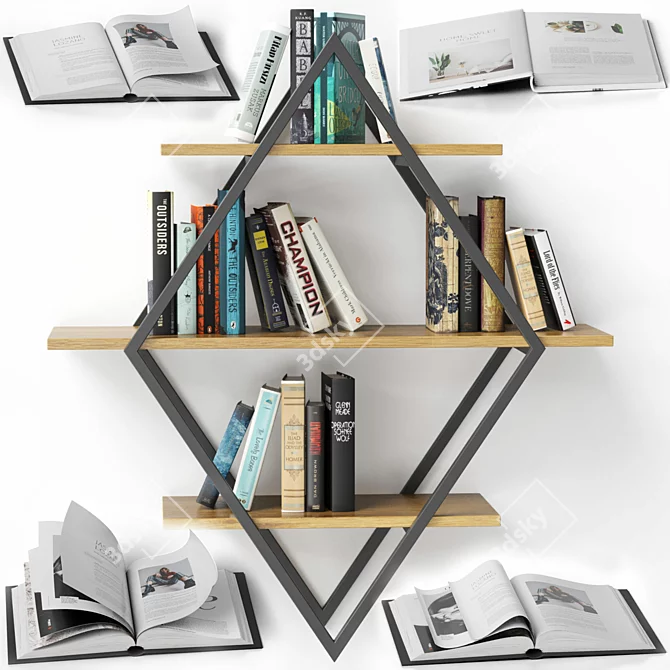Floating Bookshelves with Open Books 3D model image 1